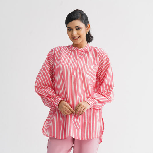 Women’s White & Red Striped Cotton Top