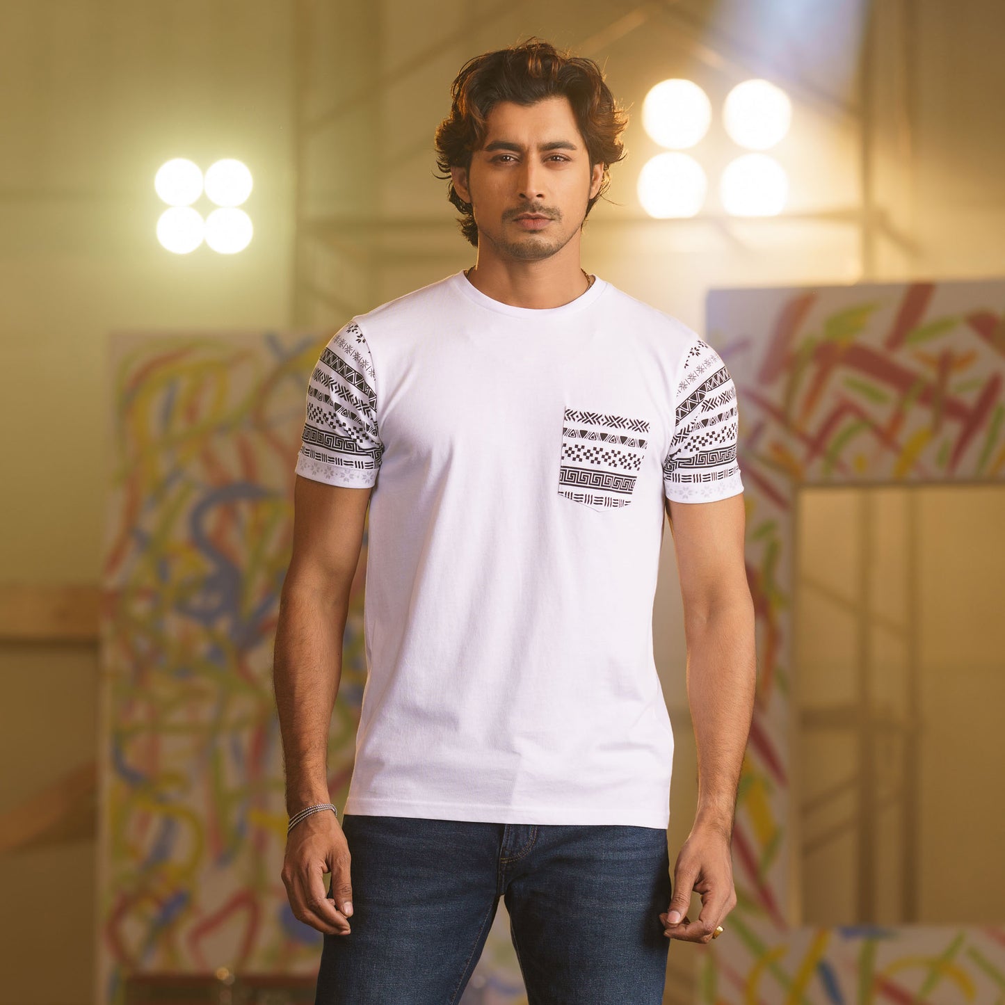 Mens White Print T-Shirt