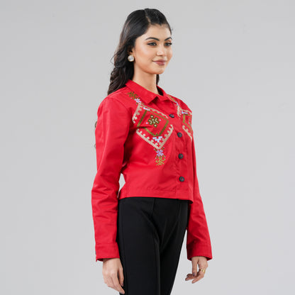 Womens Red Twill Jacket