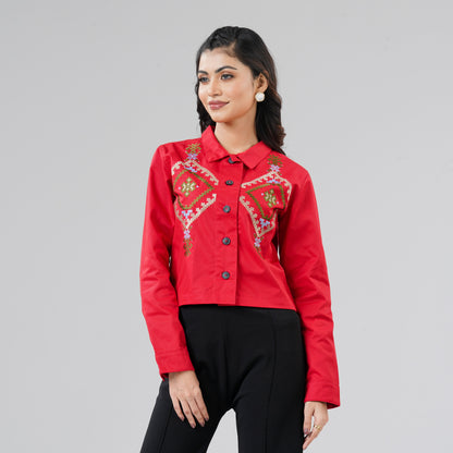 Womens Red Twill Jacket