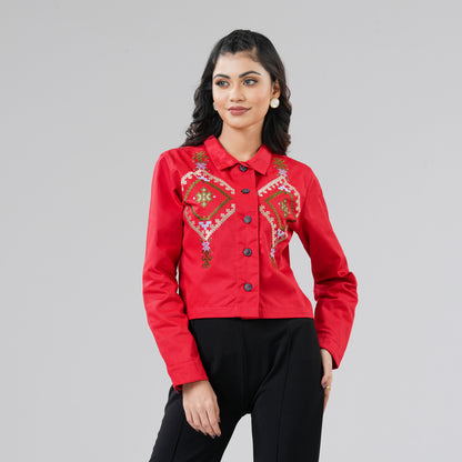 Womens Red Twill Jacket