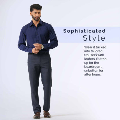 Mens Navy Blue Semi Formal Shirt