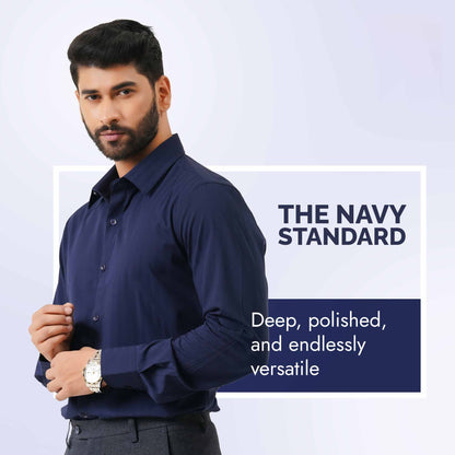 Mens Navy Blue Semi Formal Shirt