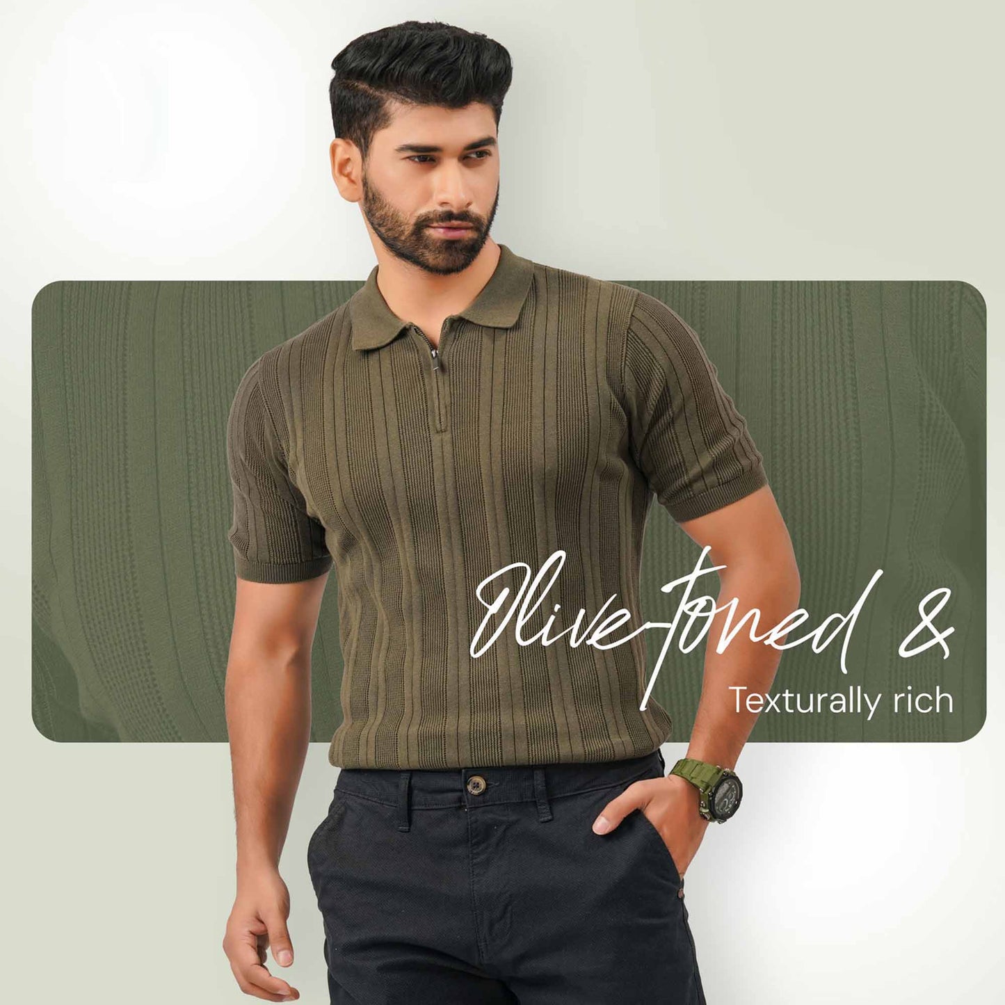 Mens Olive Knit Polo