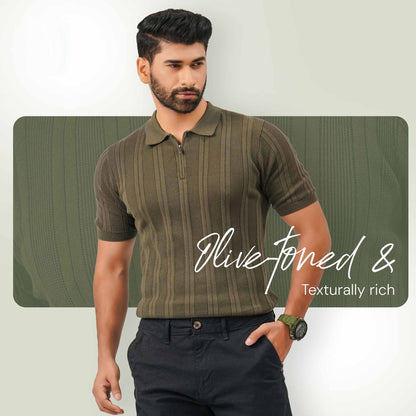 Mens Olive Knit Polo