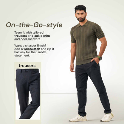 Mens Olive Knit Polo