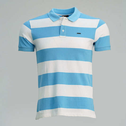 Mens White & Blue Polo