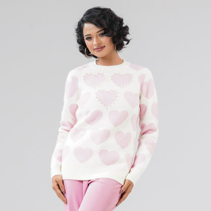 Womens White & Pink Pullover