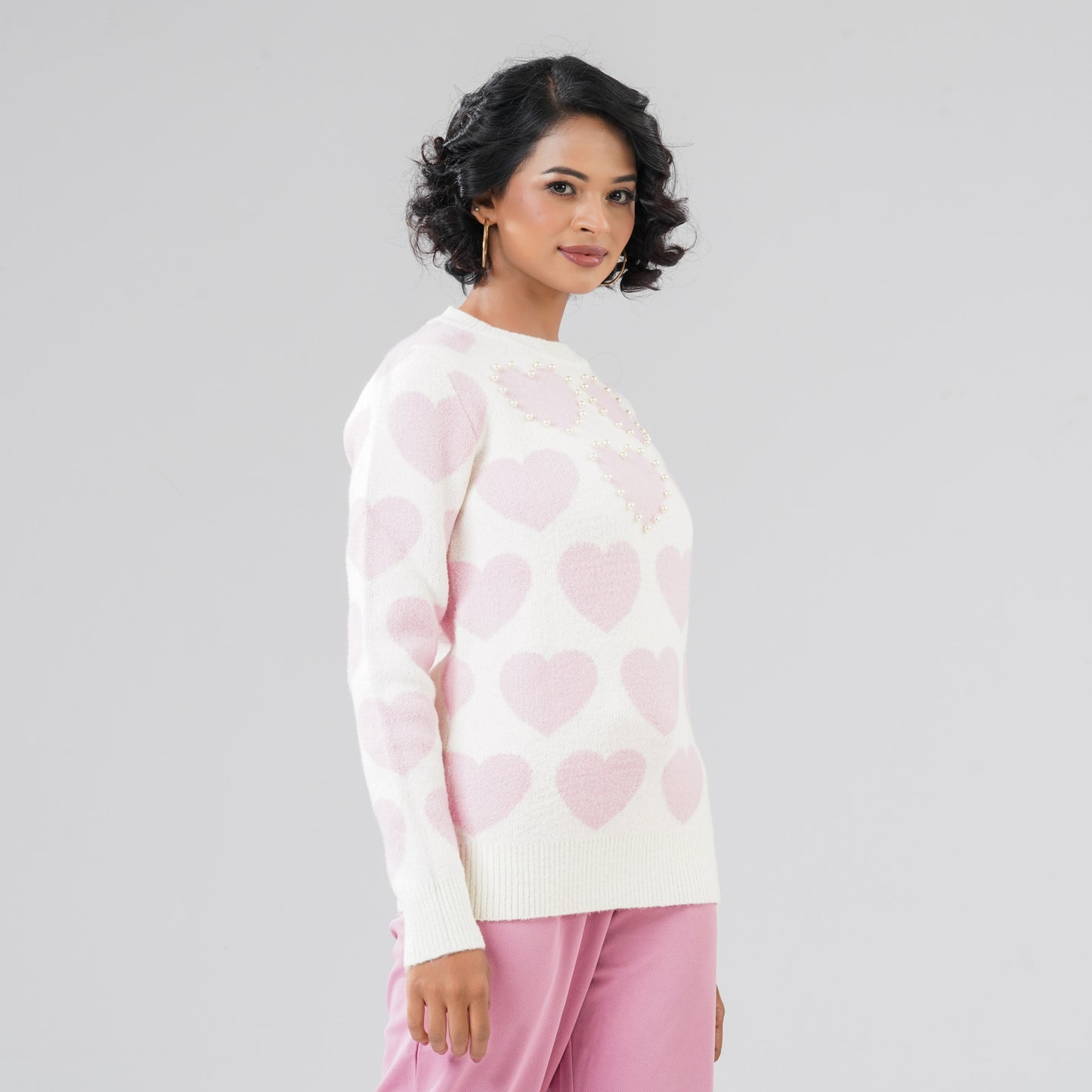 Womens White & Pink Pullover