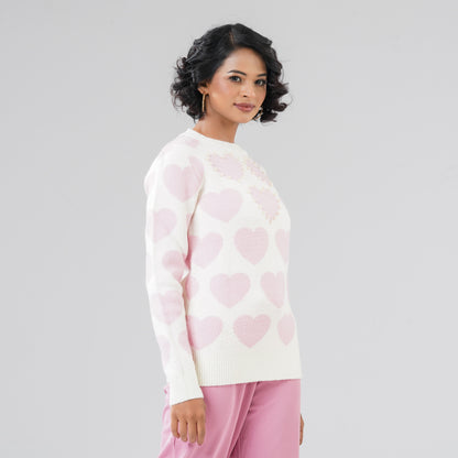 Womens White & Pink Pullover