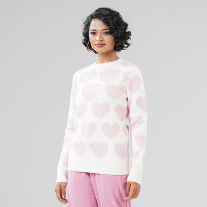 Womens White & Pink Pullover