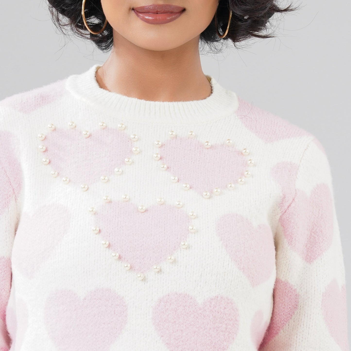 Womens White & Pink Pullover