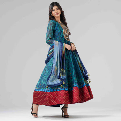 Women Aqua Ethnic Gown Set