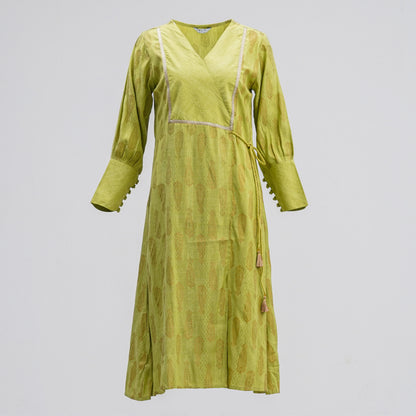 Women Neon Green Cotton Kurti