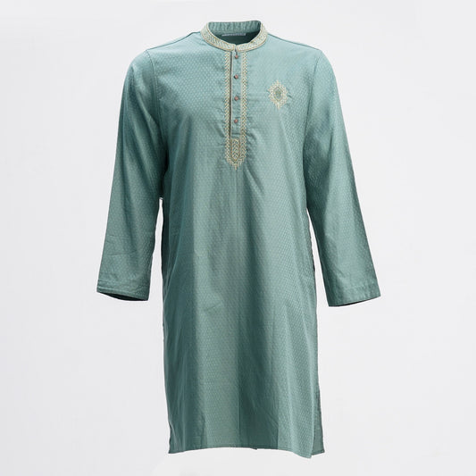 Mens Army Green Embroidered Panjabi