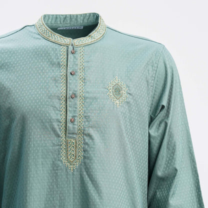 Men's Army Green Embroidered Panjabi