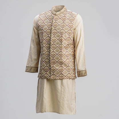 Men's Golden Embroidered 2-Piece Set