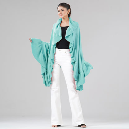 Womens Aqua Ruffle Shawl