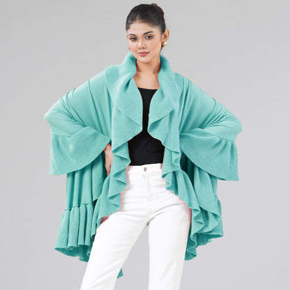 Womens Aqua Ruffle Shawl