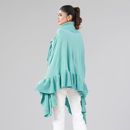 Womens Aqua Ruffle Shawl