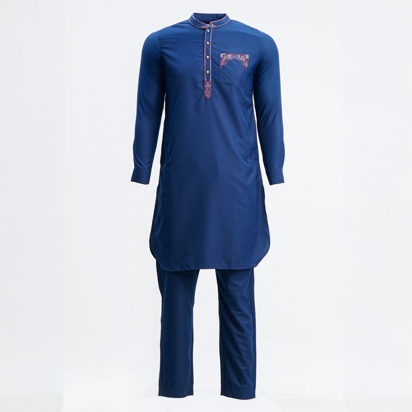 Mens Navy Embroidered Kabli Set