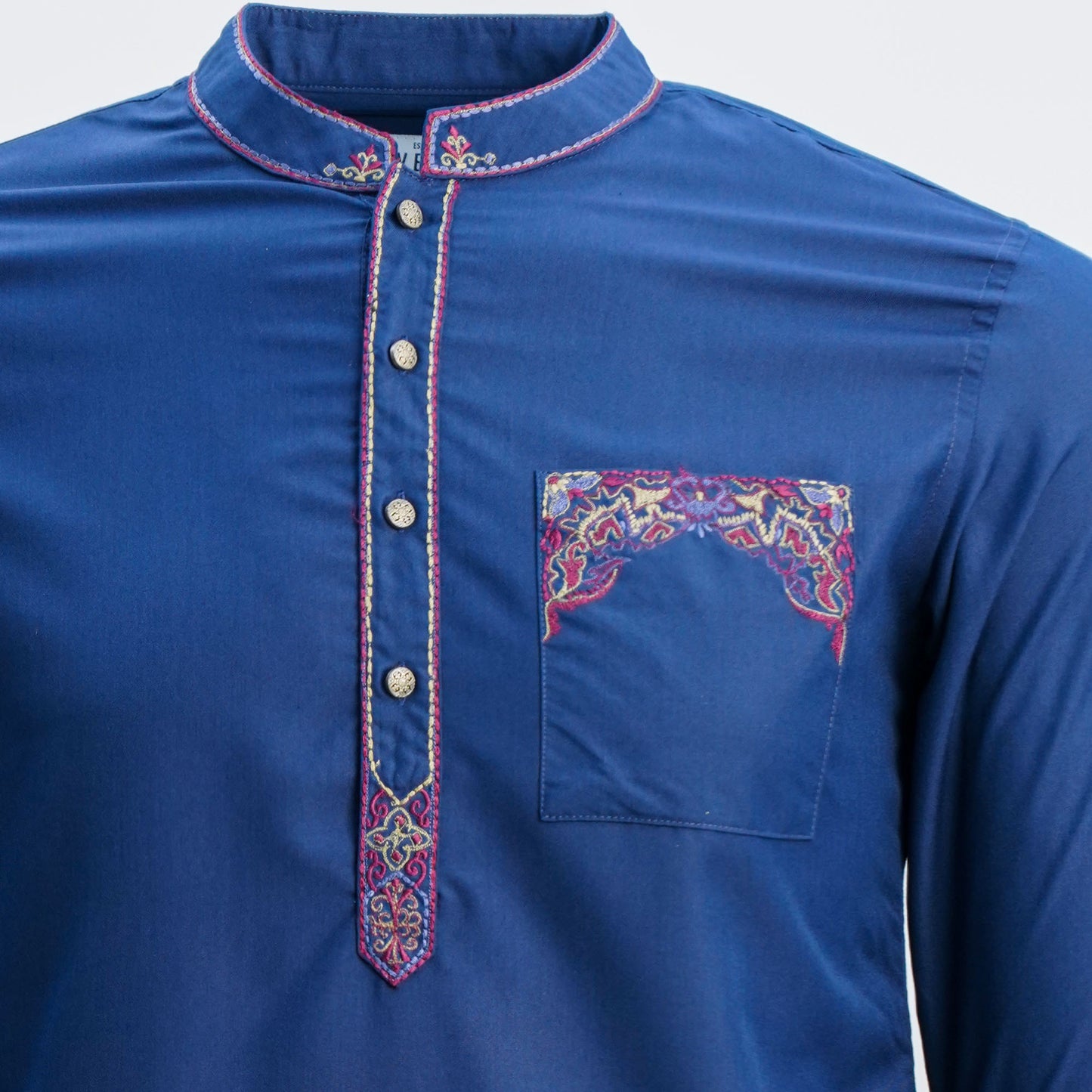 Mens Navy Embroidered Kabli Set