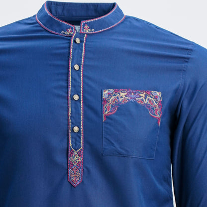 Mens Navy Embroidered Kabli Set