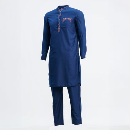 Mens Navy Embroidered Kabli Set