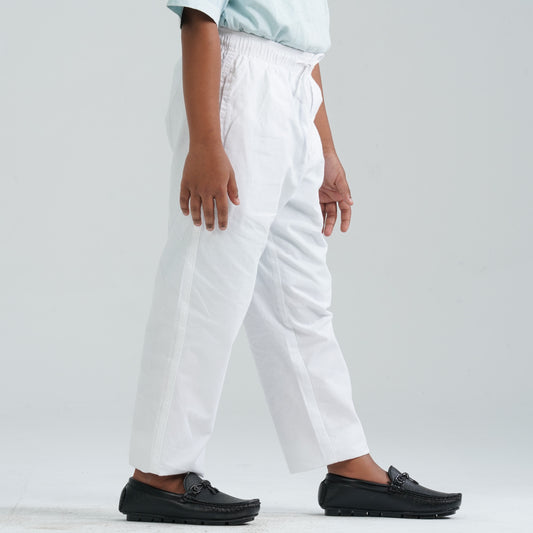 Boy's White Cotton Pant Pajama