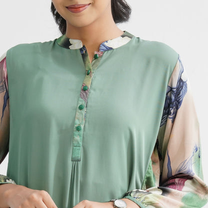 Women's Green Floral Blended Kurti