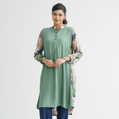 Women's Green Floral Blended Kurti