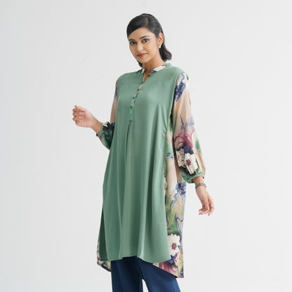 Women's Green Floral Blended Kurti