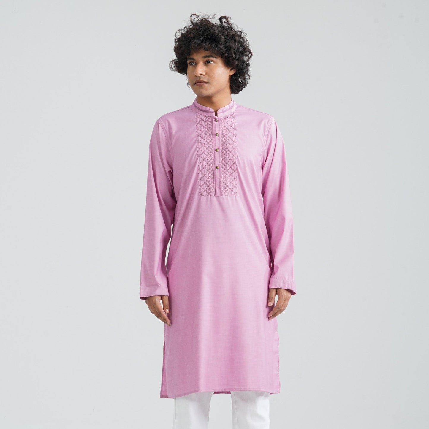 Men's Pink Embroidery Panjabi