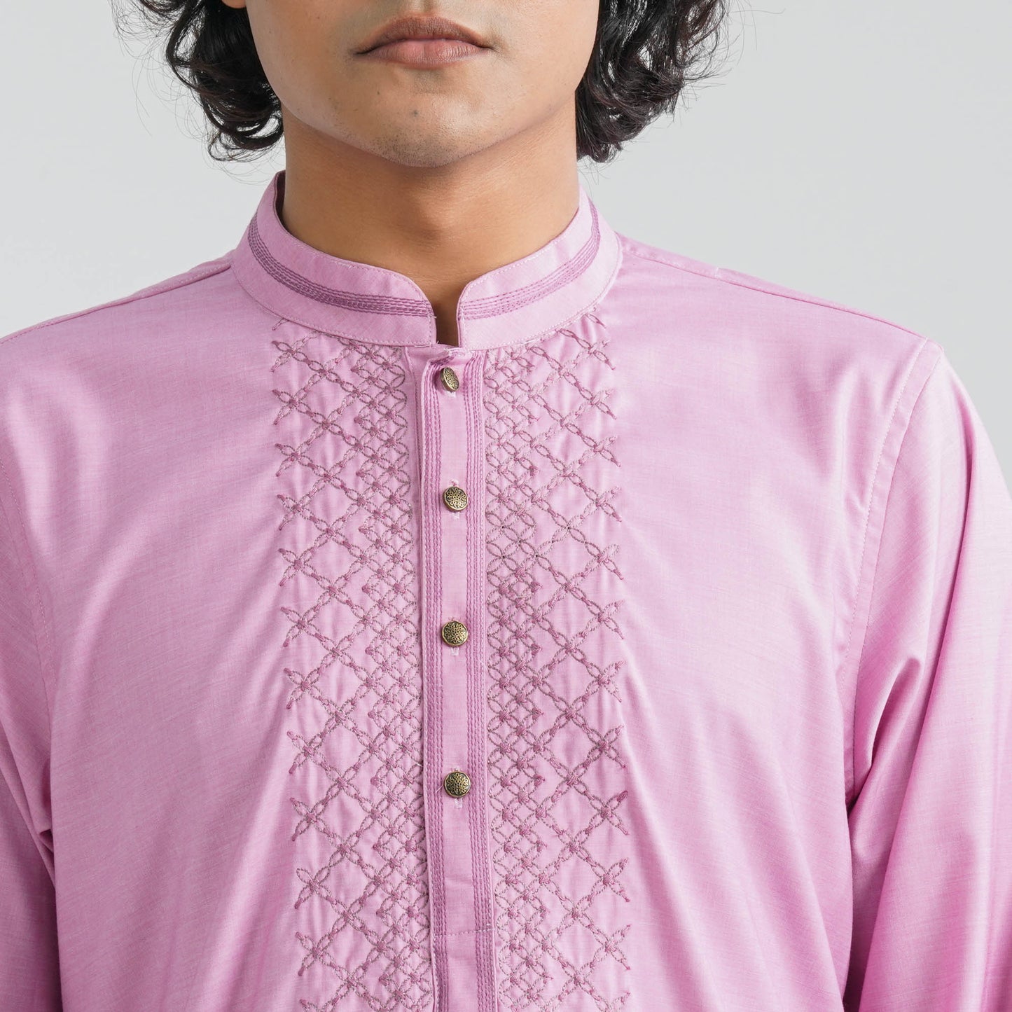 Men's Pink Embroidery Panjabi