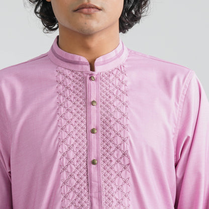 Men's Pink Embroidery Panjabi