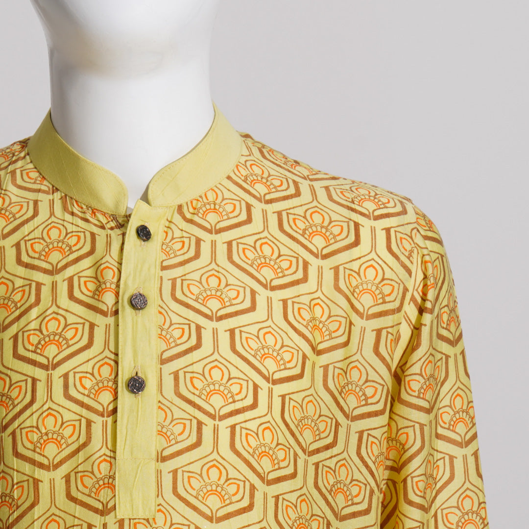 Boy's Yellow Screen-Printed Panjabi