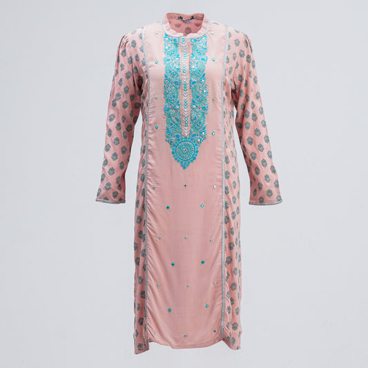 Women Peach Printed Kurti