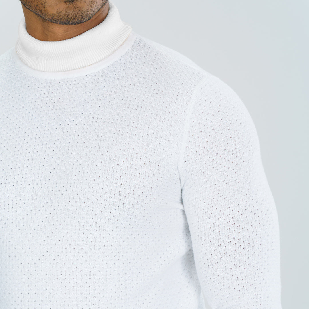 Mens White High Neck Pullover