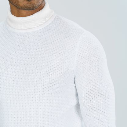 Mens White High Neck Pullover