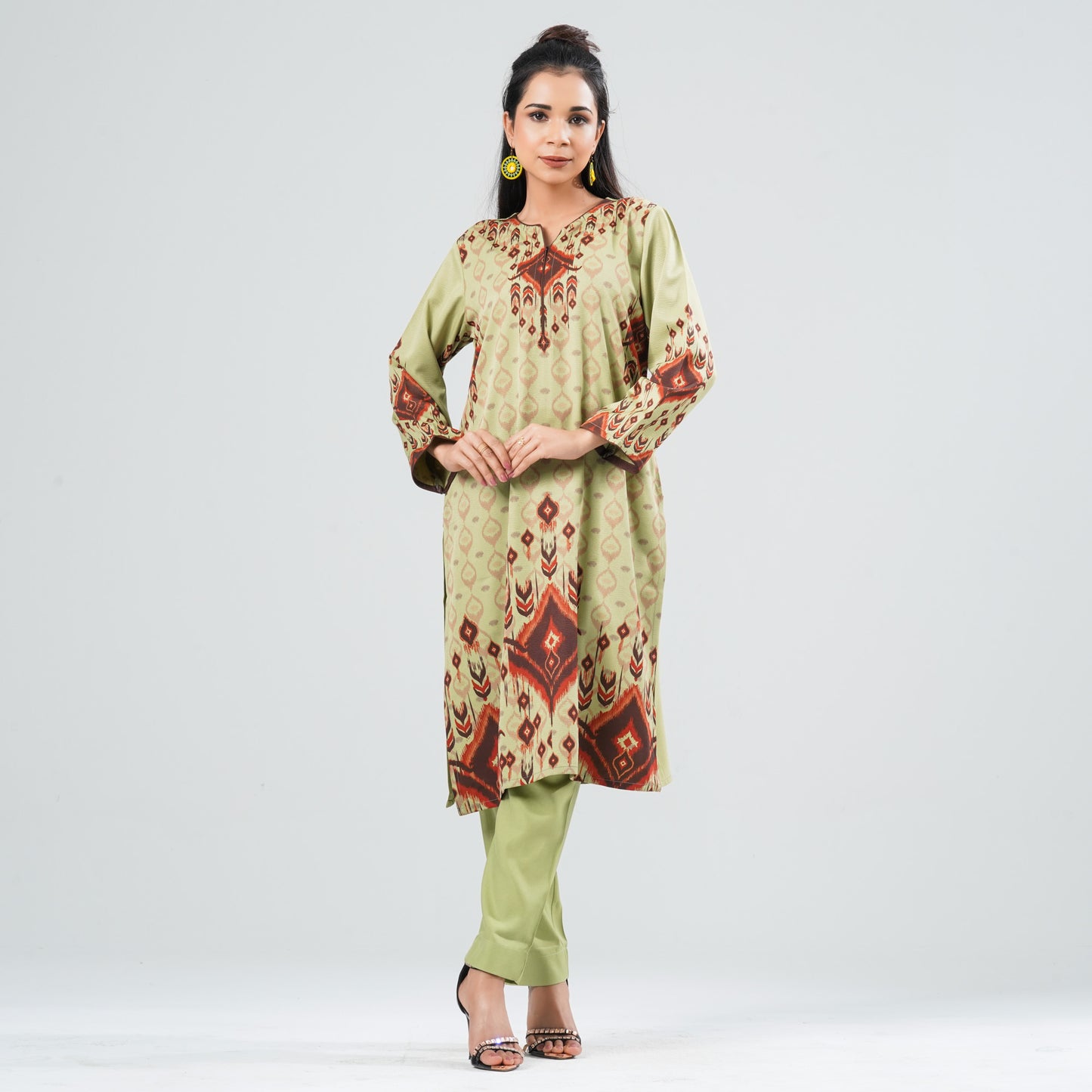 Women’s Mixed Cotton Embroidered Two Piece Set