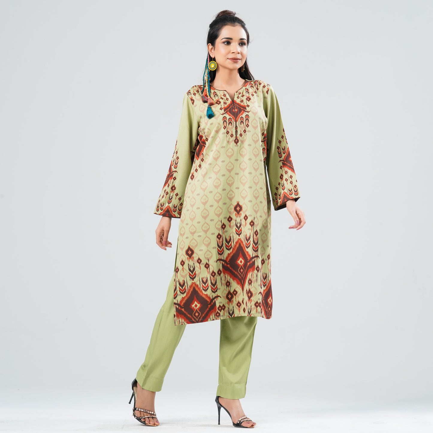 Women’s Mixed Cotton Embroidered Two Piece Set