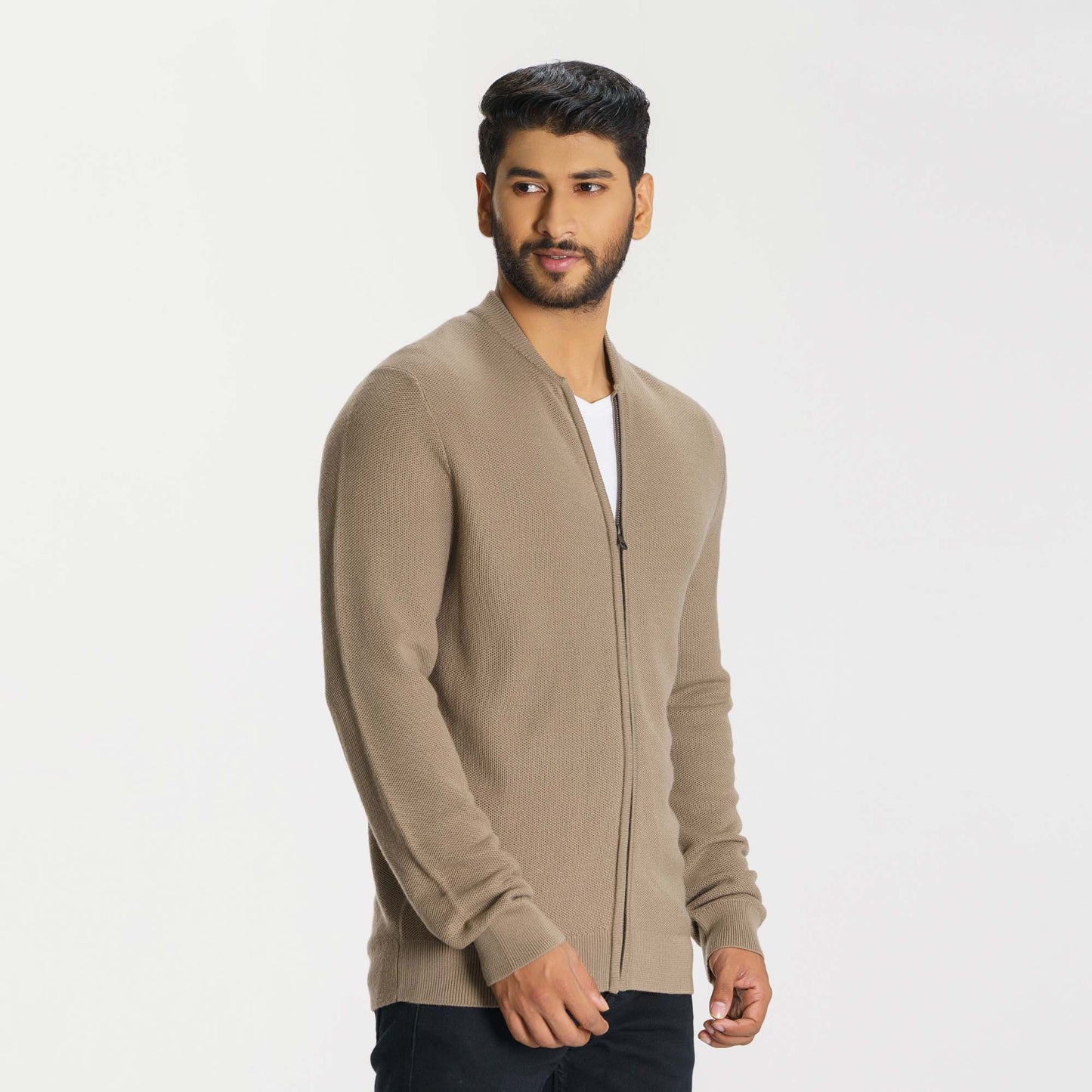 Mens Beige Sweater Cardigan