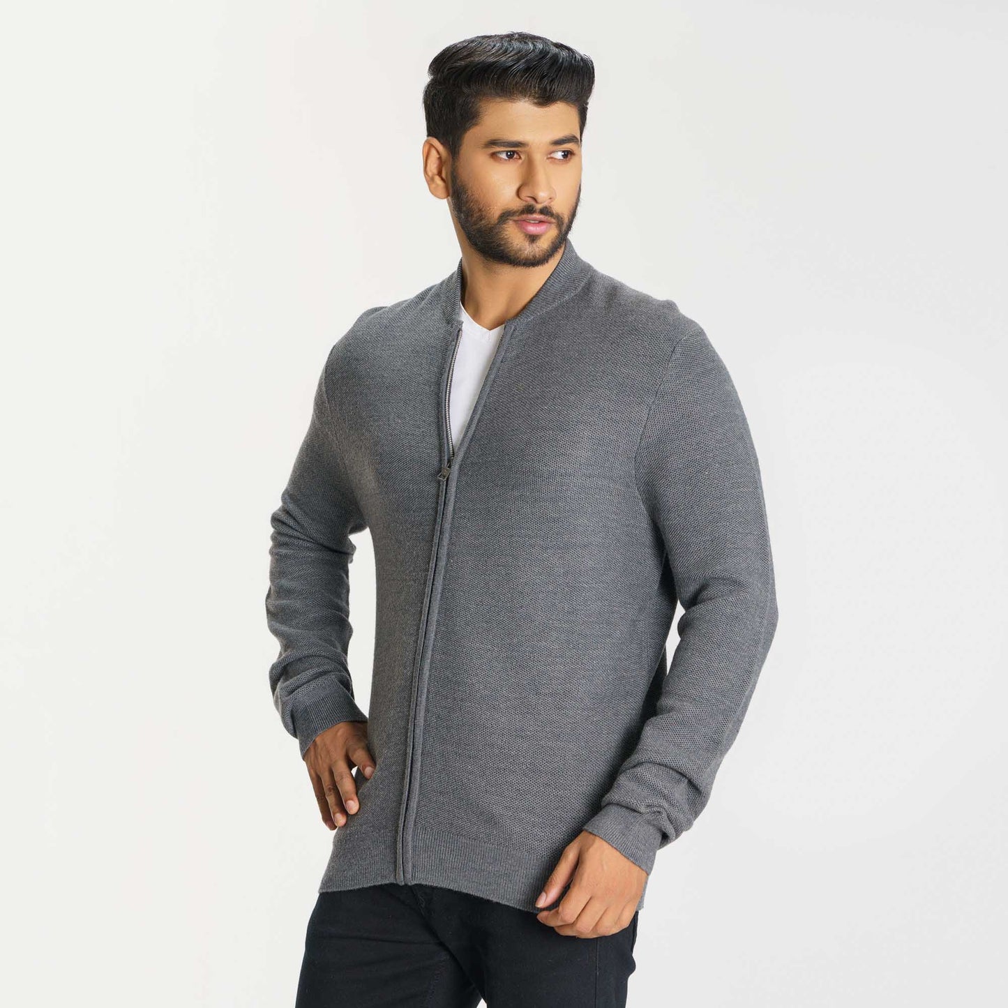 Mens Dark Grey Sweater Cardigan