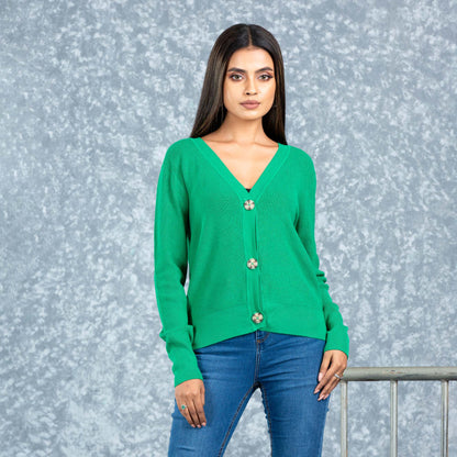 Women Green Cardigan
