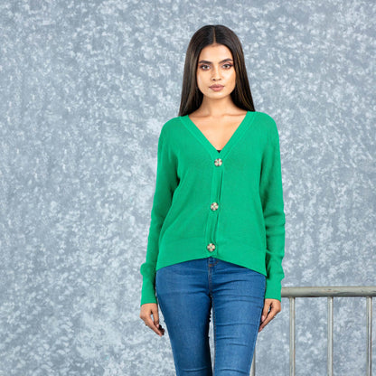Women Green Cardigan
