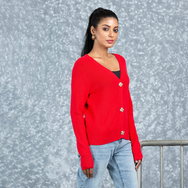 LADIES CARDIGAN- RED