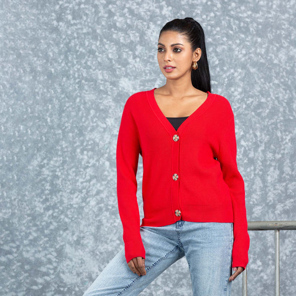 LADIES CARDIGAN- RED