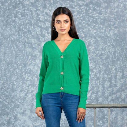 Women Green Cardigan