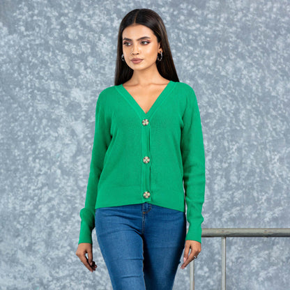 Women Green Cardigan