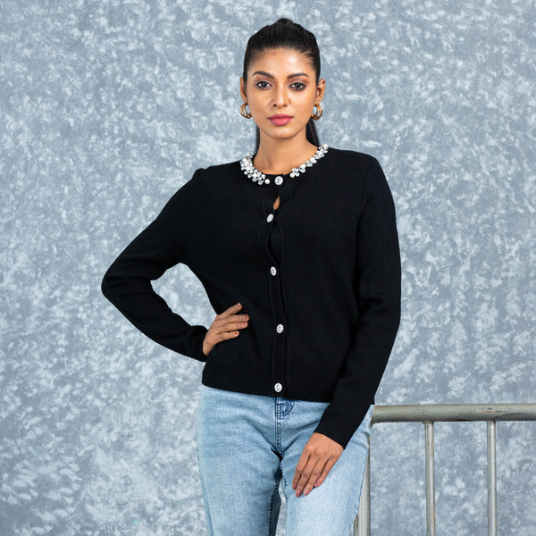 LADIES CARDIGAN-BLACK